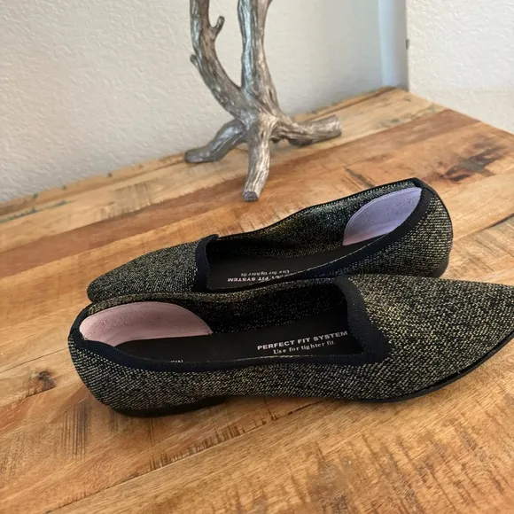 Giesswein Women's Black Gold Pointed Ballerina Flats Shoes Size 41