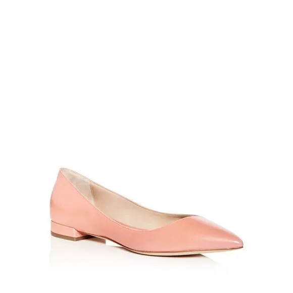GIORGIO ARMANI Womens Coral Pointed Block Heel Slip On Leather Ballet Flats 38