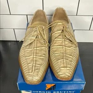 Giorgio Brutini Beige Point Toe Crocodile Embossed Leather Derby Dress Shoes 8.5