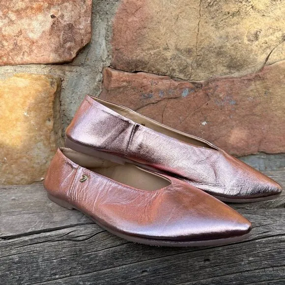 Gioseppo Anthropologie Metallic Pink Rose Pointed Ballet Flats Sz EU 38, US 7.5M