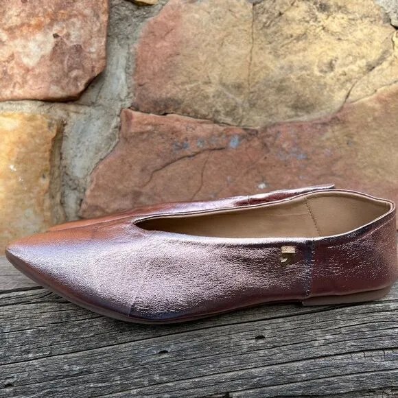 Gioseppo Anthropologie Metallic Pink Rose Pointed Ballet Flats Sz EU 38, US 7.5M