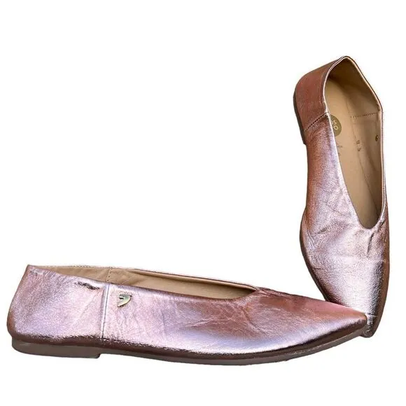 Gioseppo Anthropologie Metallic Pink Rose Pointed Ballet Flats Sz EU 38, US 7.5M