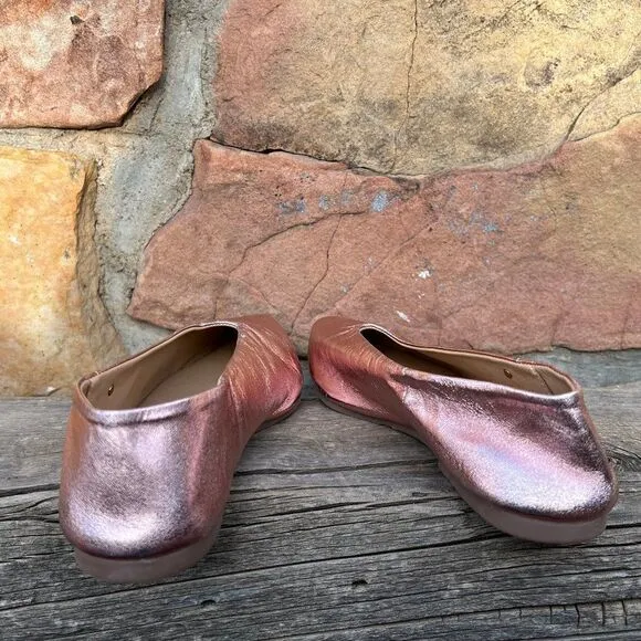 Gioseppo Anthropologie Metallic Pink Rose Pointed Ballet Flats Sz EU 38, US 7.5M