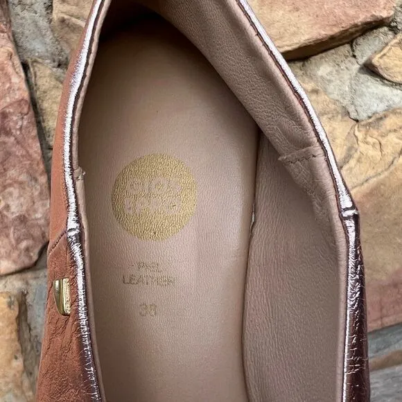 Gioseppo Anthropologie Metallic Pink Rose Pointed Ballet Flats Sz EU 38, US 7.5M