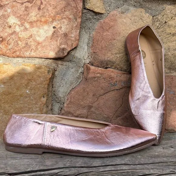 Gioseppo Anthropologie Metallic Pink Rose Pointed Ballet Flats Sz EU 38, US 7.5M