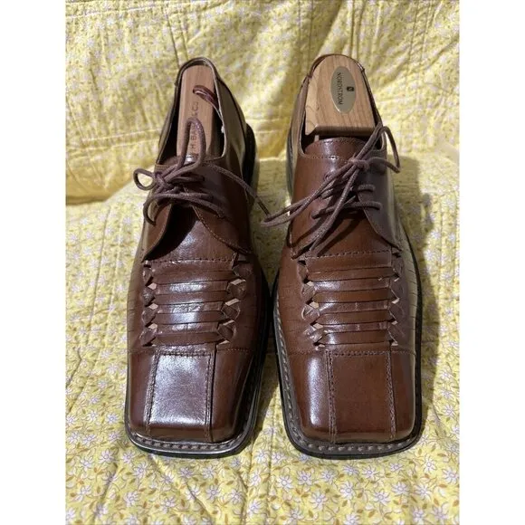 Giovanni Men's  Brown Leather Dress Shoes Lace Up Square Toe 174088 SZ 8