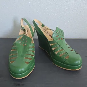 Giraudon New York Vintage Green Slingback Wedges Size 39.5