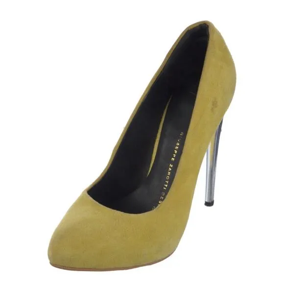 Giuseppe Zanotti Yellow Suede Silver Metallic Stiletto Heel Shoe Pump EU 36