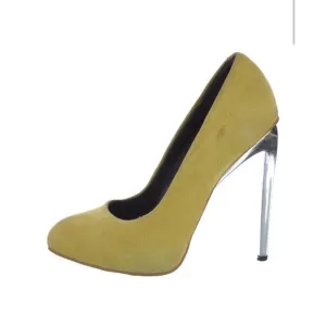 Giuseppe Zanotti Yellow Suede Silver Metallic Stiletto Heel Shoe Pump EU 36
