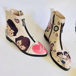 GOBY Women's Size 8.5 EU 39 Sweet Couple Ankle Boots Floral Tan Side Zip $145