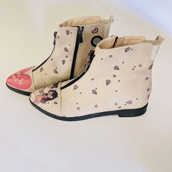 GOBY Women's Size 8.5 EU 39 Sweet Couple Ankle Boots Floral Tan Side Zip $145