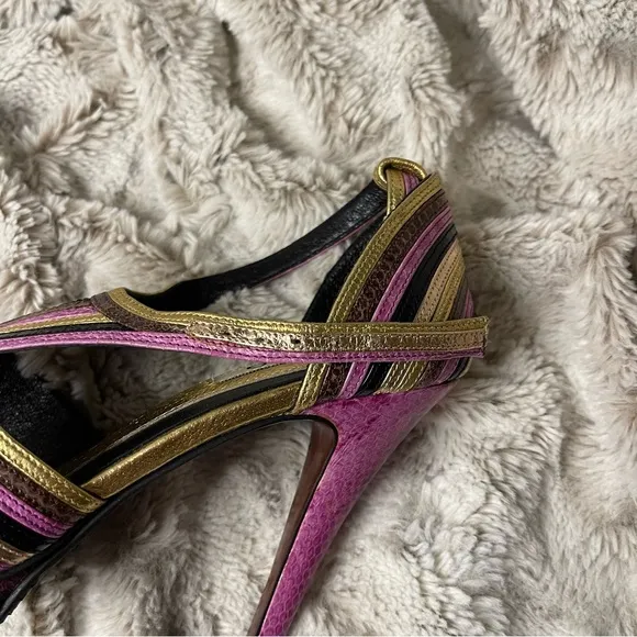 Gold Pink Tango High Heels | Strappy Metallic Open Toe Party Shoes for Dancing