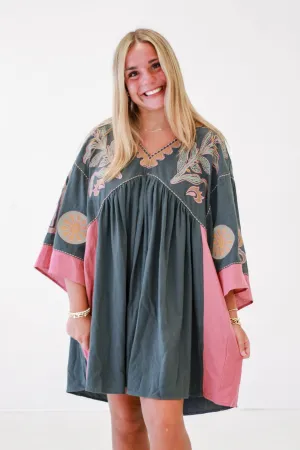 Golden Hour Babydoll Dress in Teal Rose
