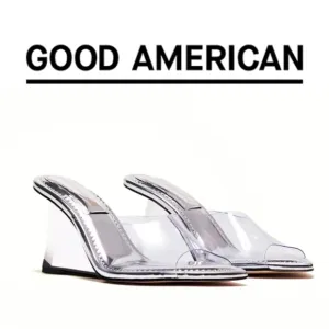 Good American - Cinder-F*cking-Rella Wedge - Clear Silver - Size 9.5