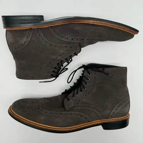 Gordon Rush Stafford Wingtip Gray Suede Leather Boots Size 9.5