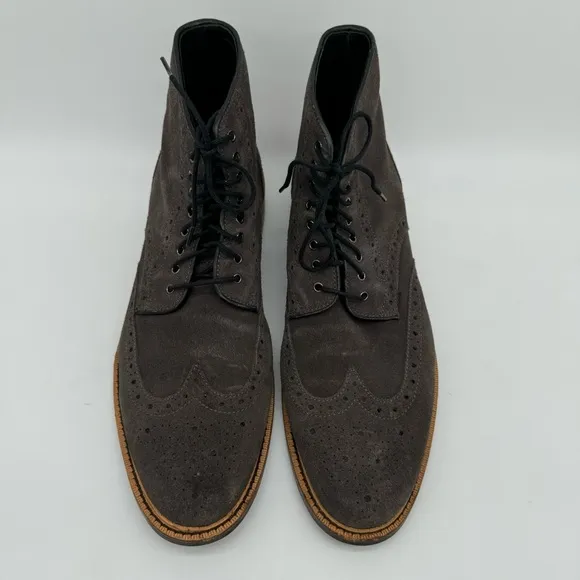 Gordon Rush Stafford Wingtip Gray Suede Leather Boots Size 9.5