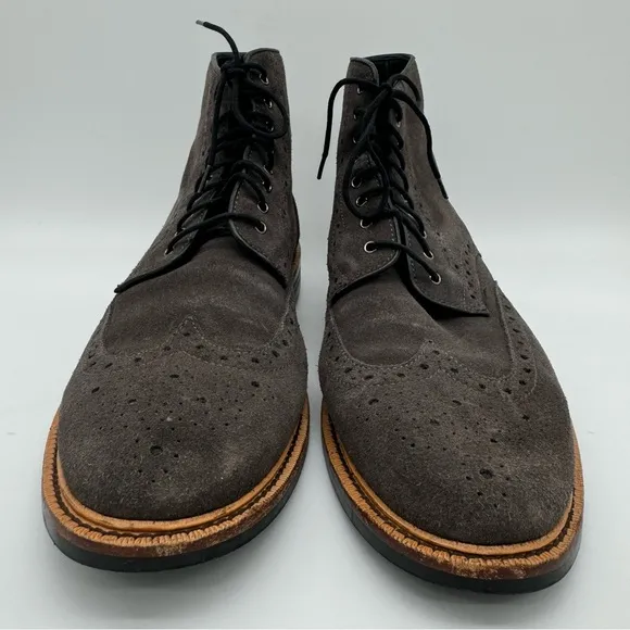 Gordon Rush Stafford Wingtip Gray Suede Leather Boots Size 9.5