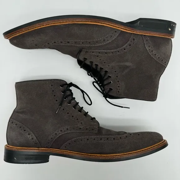 Gordon Rush Stafford Wingtip Gray Suede Leather Boots Size 9.5