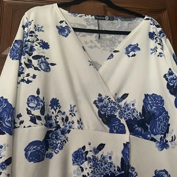 Gorgeous Blue Floral Wrap Style Dress