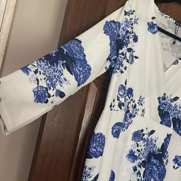 Gorgeous Blue Floral Wrap Style Dress