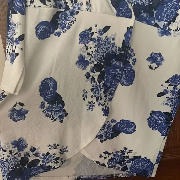 Gorgeous Blue Floral Wrap Style Dress