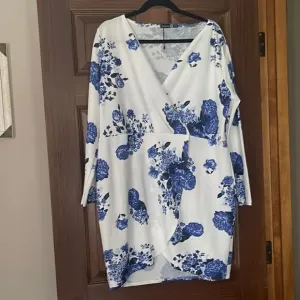 Gorgeous Blue Floral Wrap Style Dress