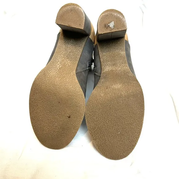 Gray &amp; Tan 3” Heel Ankle Boots, Faux Strap Buckles, Side Zip, Size 8, fromRebels