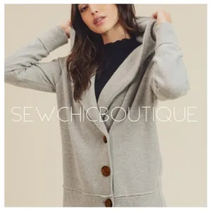 Gray Side Big Button Hoodie Jacket Cardigan