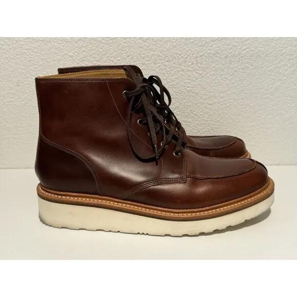 GRENSON ASA Brown Leather Boots Sz 7.5 Derby Lace Up Round Toe XL Extra Light