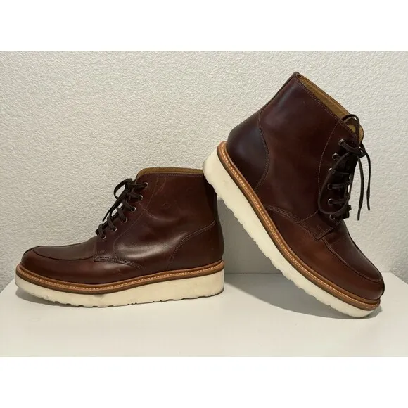 GRENSON ASA Brown Leather Boots Sz 7.5 Derby Lace Up Round Toe XL Extra Light