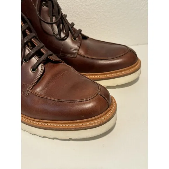 GRENSON ASA Brown Leather Boots Sz 7.5 Derby Lace Up Round Toe XL Extra Light