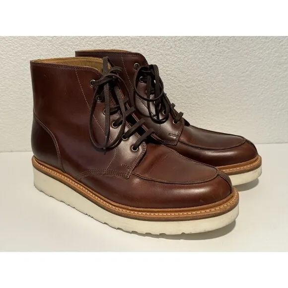 GRENSON ASA Brown Leather Boots Sz 7.5 Derby Lace Up Round Toe XL Extra Light