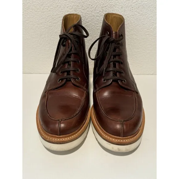 GRENSON ASA Brown Leather Boots Sz 7.5 Derby Lace Up Round Toe XL Extra Light