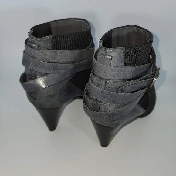 GRYSON Slip On Ankle Boots Women's 39.5 Dark Gray Wrap Leather HEELS Italy