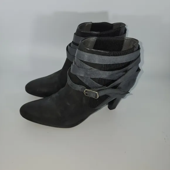 GRYSON Slip On Ankle Boots Women's 39.5 Dark Gray Wrap Leather HEELS Italy