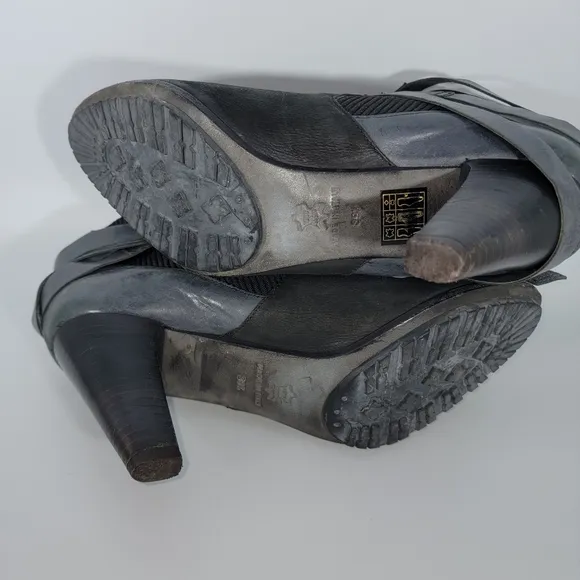 GRYSON Slip On Ankle Boots Women's 39.5 Dark Gray Wrap Leather HEELS Italy