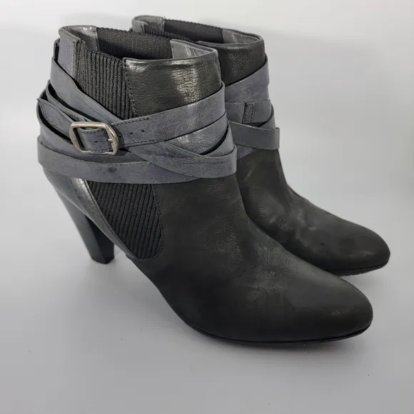 GRYSON Slip On Ankle Boots Women's 39.5 Dark Gray Wrap Leather HEELS Italy