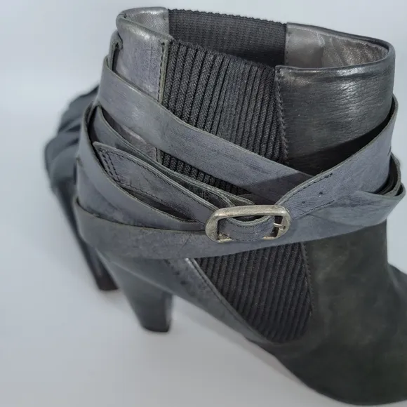 GRYSON Slip On Ankle Boots Women's 39.5 Dark Gray Wrap Leather HEELS Italy