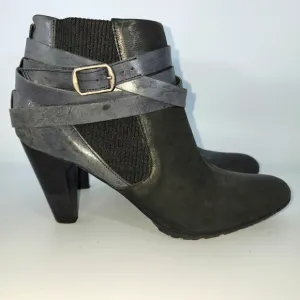 GRYSON Slip On Ankle Boots Women's 39.5 Dark Gray Wrap Leather HEELS Italy