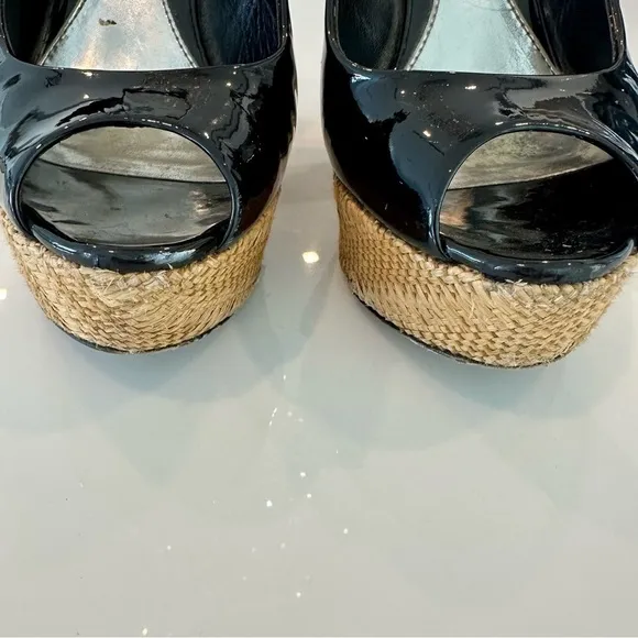 Gucci Black Patent Leather Platform Wedges
