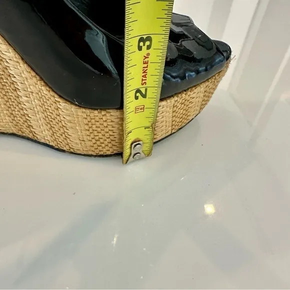 Gucci Black Patent Leather Platform Wedges