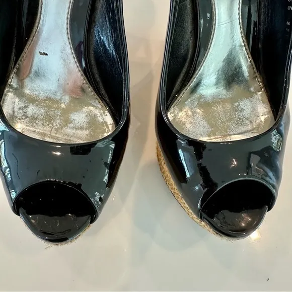 Gucci Black Patent Leather Platform Wedges