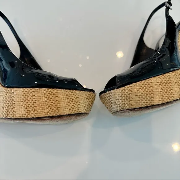 Gucci Black Patent Leather Platform Wedges