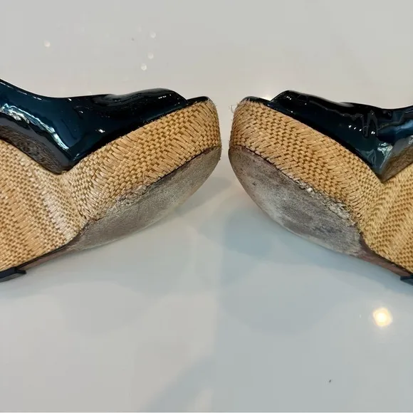 Gucci Black Patent Leather Platform Wedges