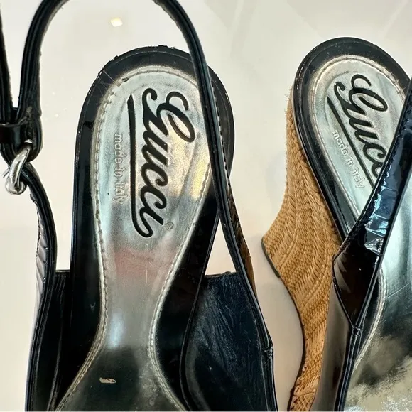 Gucci Black Patent Leather Platform Wedges
