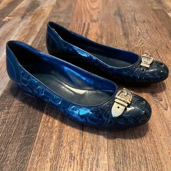 Gucci Blue Horsebit Patent Leather Flats