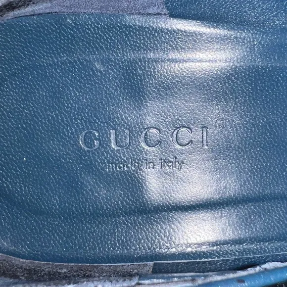 Gucci Blue Horsebit Patent Leather Flats