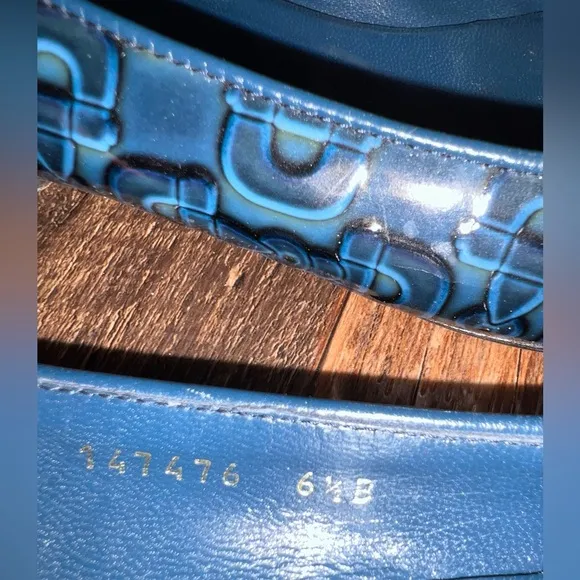 Gucci Blue Horsebit Patent Leather Flats