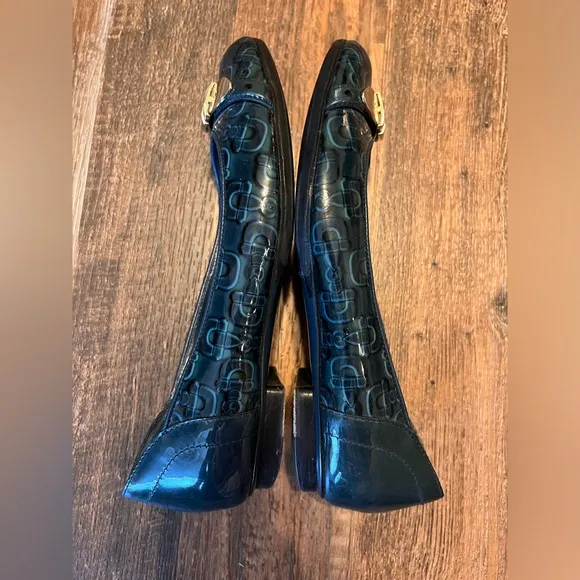 Gucci Blue Horsebit Patent Leather Flats