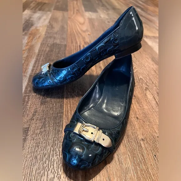 Gucci Blue Horsebit Patent Leather Flats